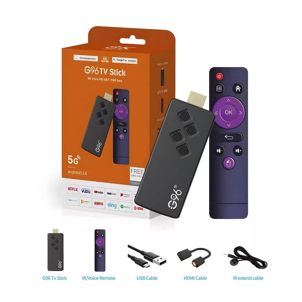 G96 4K Android TV Stick + Voice Remote | Dual-Band Wi-Fi