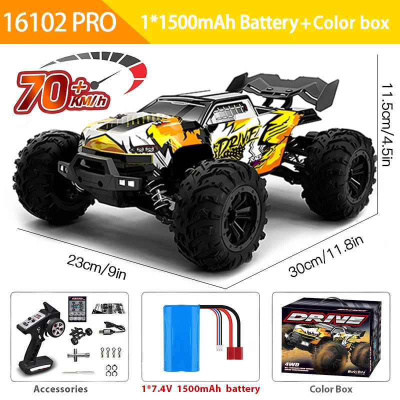 1:16 High-Speed RC Car – 70KM/H or 50KM/H 4WD Drift Monster Truck with LED Lights