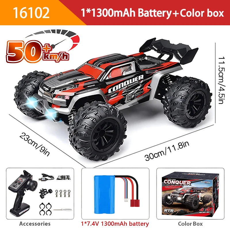 1:16 High-Speed RC Car – 70KM/H or 50KM/H 4WD Drift Monster Truck with LED Lights