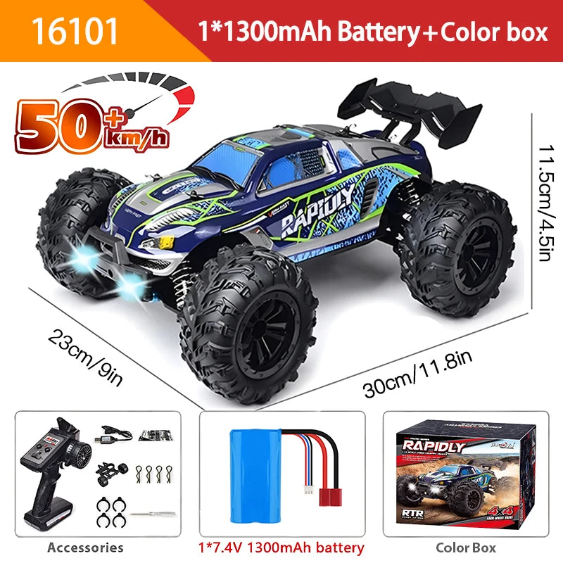 1:16 High-Speed RC Car – 70KM/H or 50KM/H 4WD Drift Monster Truck with LED Lights
