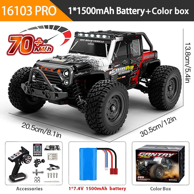 1:16 High-Speed RC Car – 70KM/H or 50KM/H 4WD Drift Monster Truck with LED Lights
