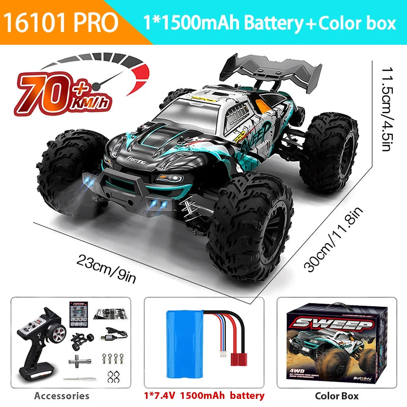 1:16 High-Speed RC Car – 70KM/H or 50KM/H 4WD Drift Monster Truck with LED Lights