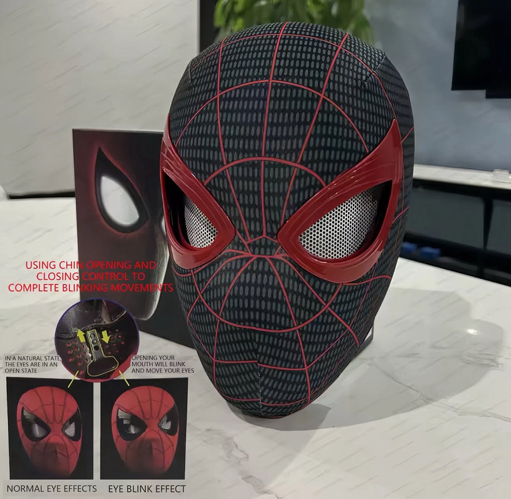 Miles Morales Spider-Man Cosplay Mask – Full Face Helmet with Blinking Eyes